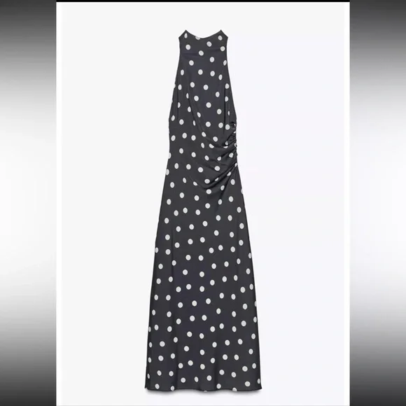 ZARA POLKA DOT SATIN MIDI DRESS - Picture 12 of 15